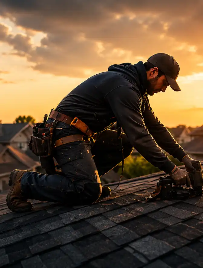 Roofing contractor at work